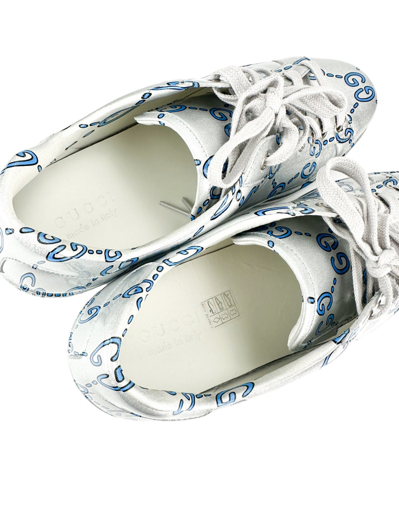 Gucci GG supreme Silver Patent Leather Sneakers