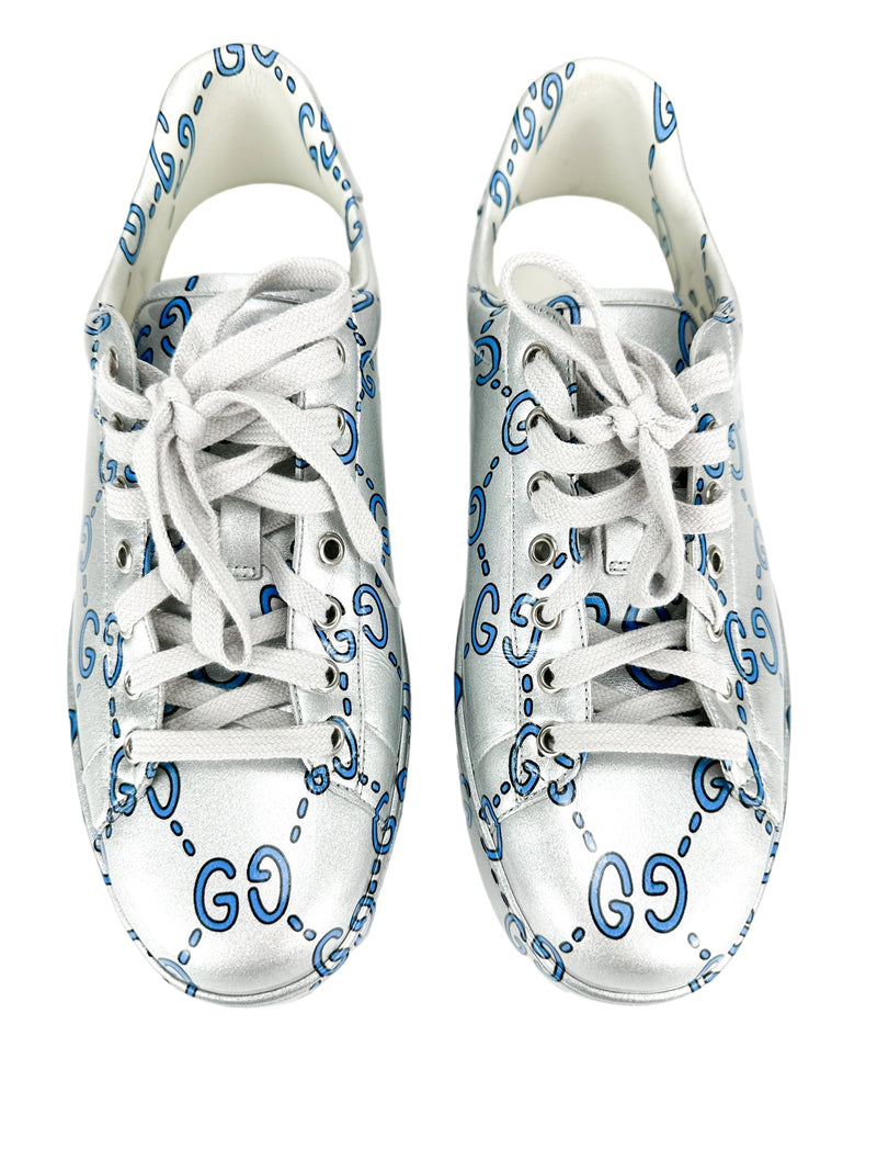 Gucci GG supreme Silver Patent Leather Sneakers