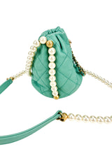 Chanel Turquoise Quilted Lambskin Pearl Mini Drawstring Bucket Bag