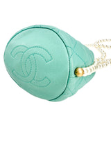 Chanel Turquoise Quilted Lambskin Pearl Mini Drawstring Bucket Bag
