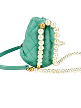 Chanel Turquoise Quilted Lambskin Pearl Mini Drawstring Bucket Bag
