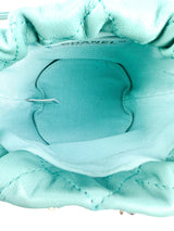 Chanel Turquoise Quilted Lambskin Pearl Mini Drawstring Bucket Bag