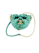 Chanel Turquoise Quilted Lambskin Pearl Mini Drawstring Bucket Bag