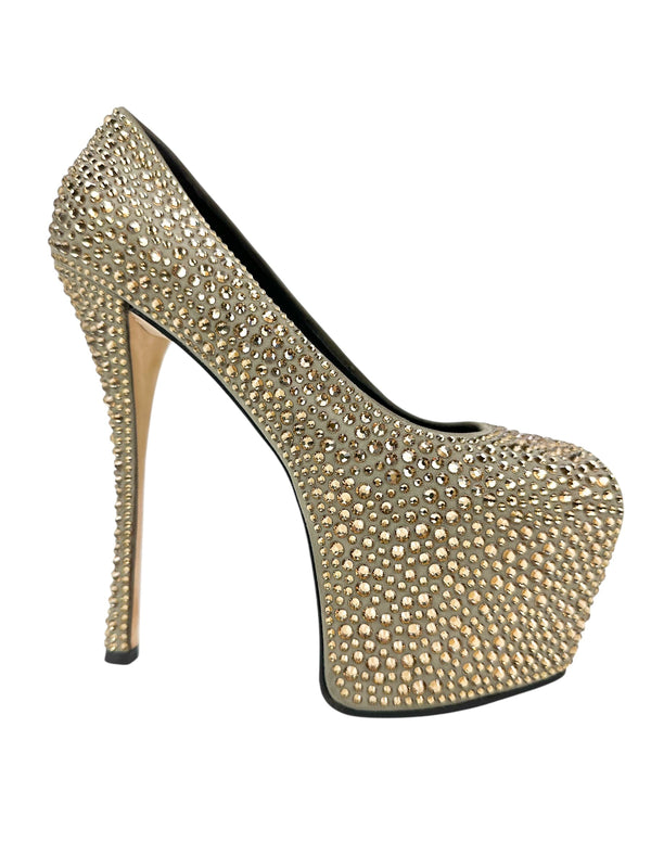 Zanotti Guiseppe Grey Peep Toe Platform Heels 37.5