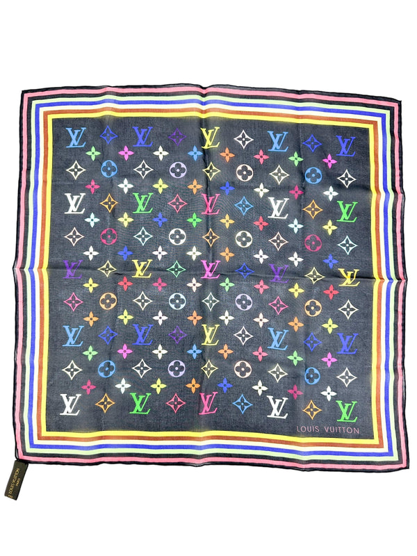 Louis Vuitton Murakami Multicolore Noir Silk Mini Scarf