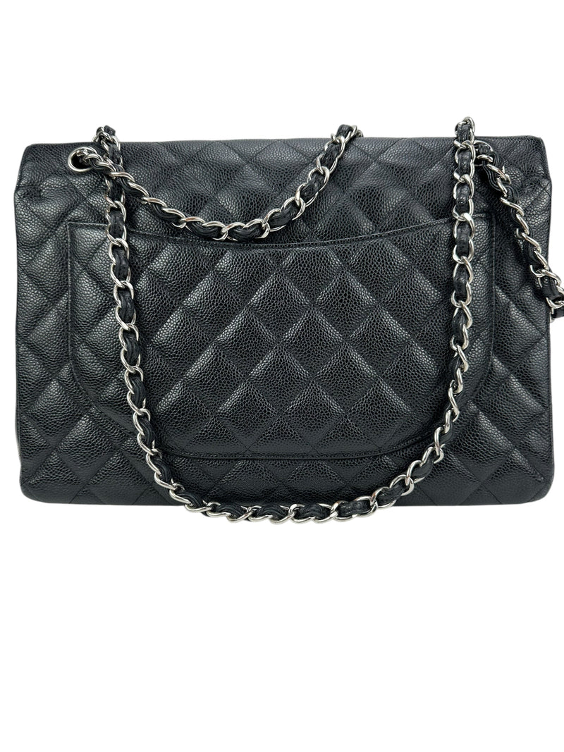 Chanel Black Quilted Caviar Classic Double Flap Bag Maxi