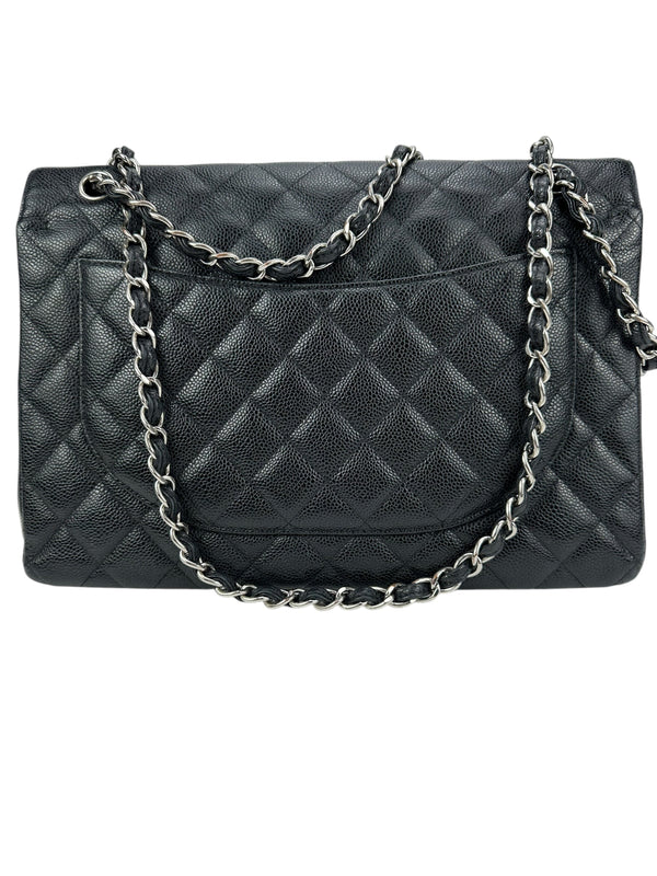Chanel Black Quilted Caviar Classic Double Flap Bag Maxi