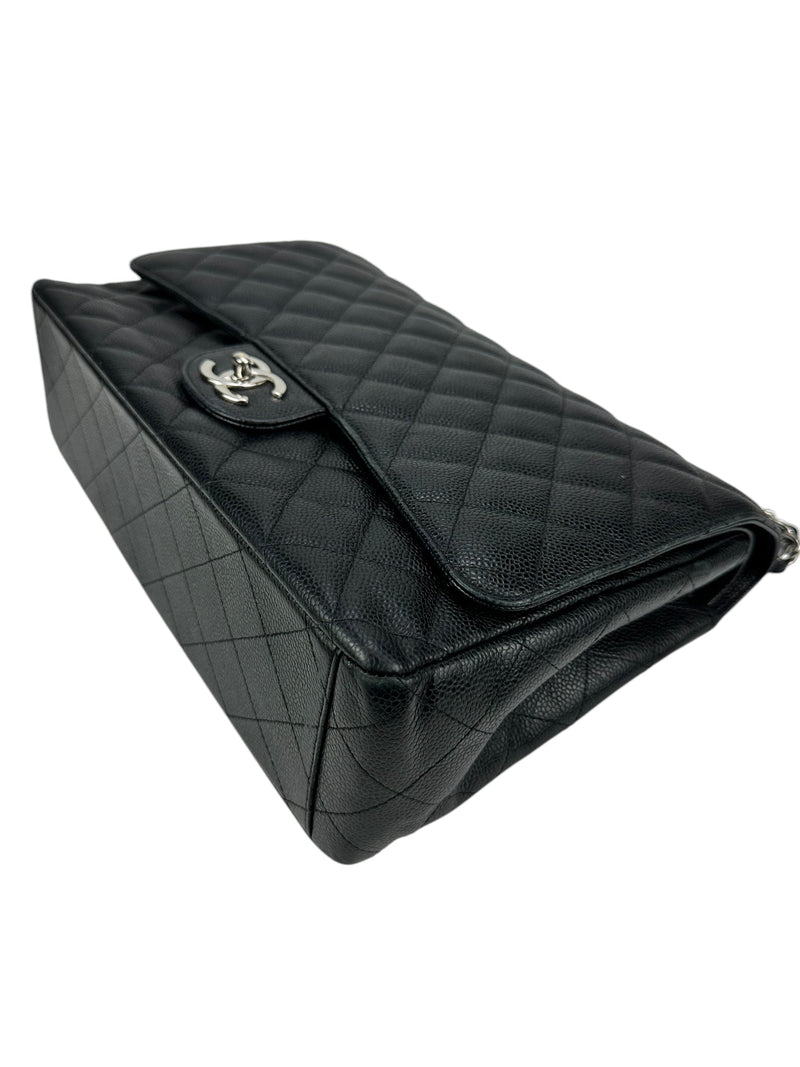 Chanel Black Quilted Caviar Classic Double Flap Bag Maxi