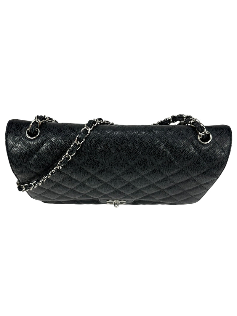 Chanel Black Quilted Caviar Classic Double Flap Bag Maxi