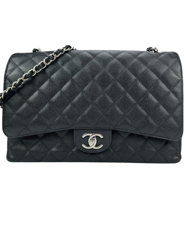 Chanel Black Quilted Caviar Classic Double Flap Bag Maxi