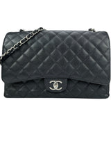 Chanel Black Quilted Caviar Classic Double Flap Bag Maxi