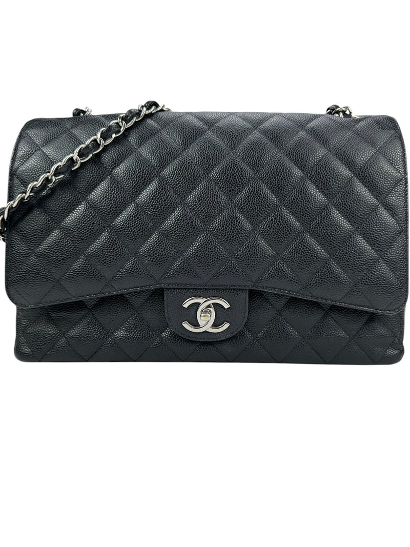 Chanel Black Quilted Caviar Classic Double Flap Bag Maxi
