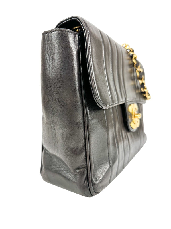 Chanel Black Lambskin Vertical Half Flap Jumbo Flap Bag