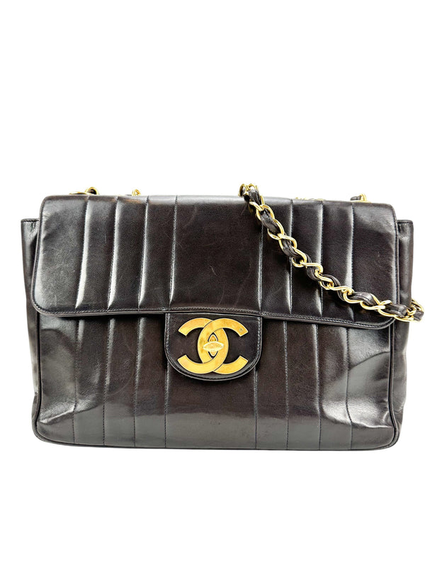 Chanel Black Lambskin Vertical Half Flap Jumbo Flap Bag