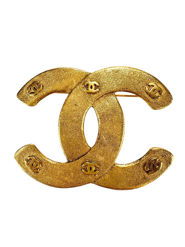 Chanel Gold Tone CC Vintage Brooch