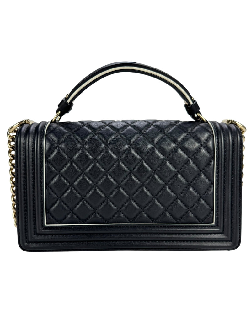 Chanel Black Lambskin Top Handle Boy Bag Medium