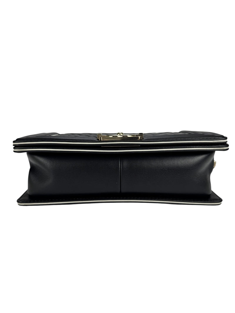 Chanel Black Lambskin Top Handle Boy Bag Medium