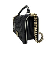 Chanel Black Lambskin Top Handle Boy Bag Medium