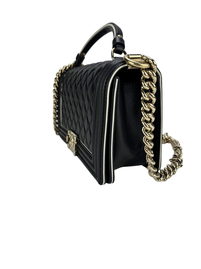 Chanel Black Lambskin Top Handle Boy Bag Medium