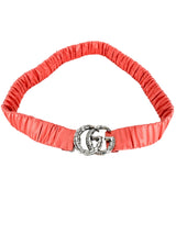Gucci Coral Satin Elastic Belt Rhinestone Logo Buckle Season 2 Consign