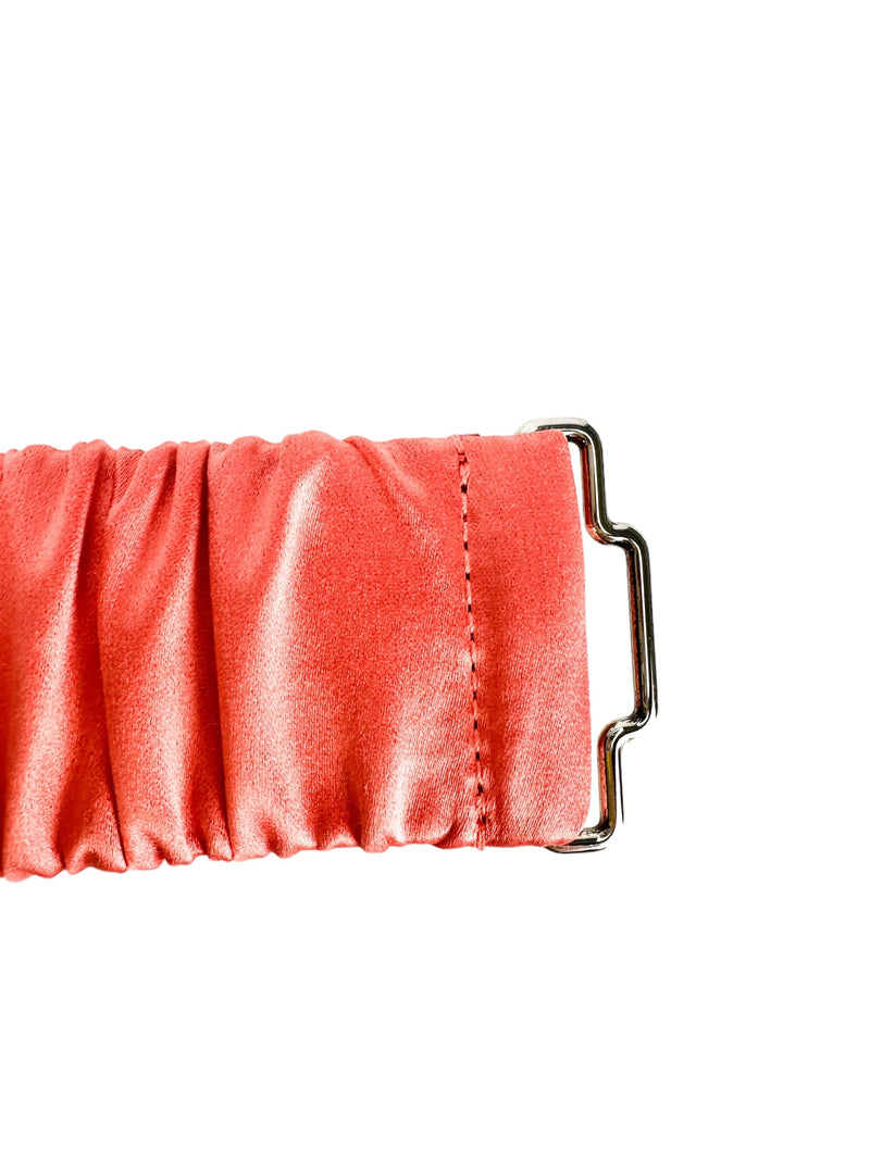 Gucci Coral Satin Elastic Belt Rhinestone Logo Buckle