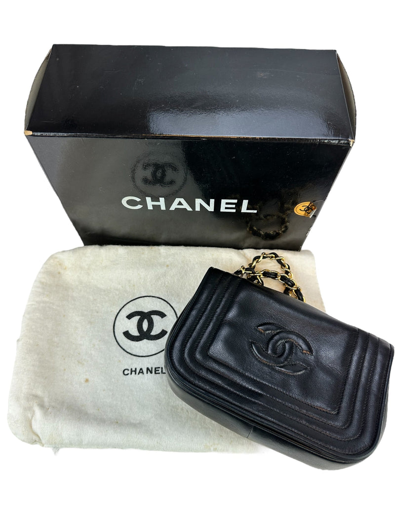 Chanel Black Lambskin CC Stitch Flap Bag Full Set