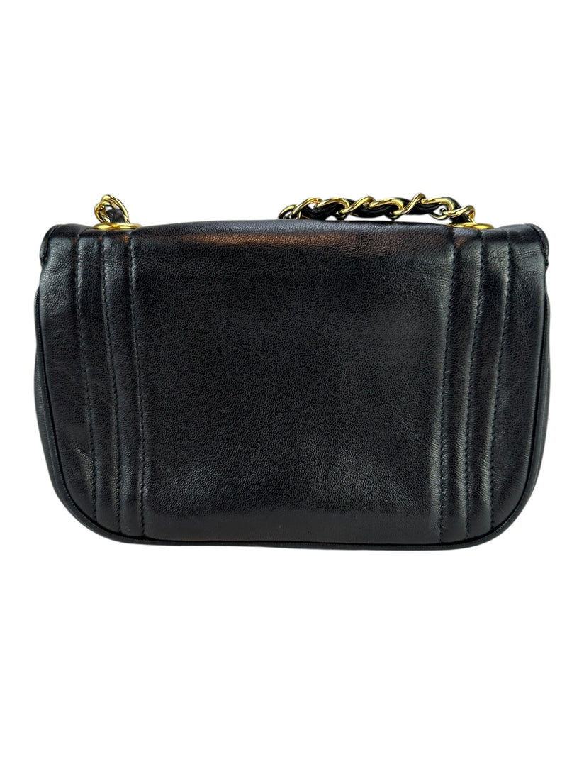 Chanel Black Lambskin CC Stitch Flap Bag Full Set