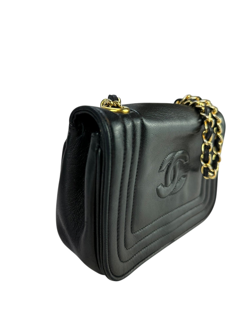 Chanel Black Lambskin CC Stitch Flap Bag Full Set