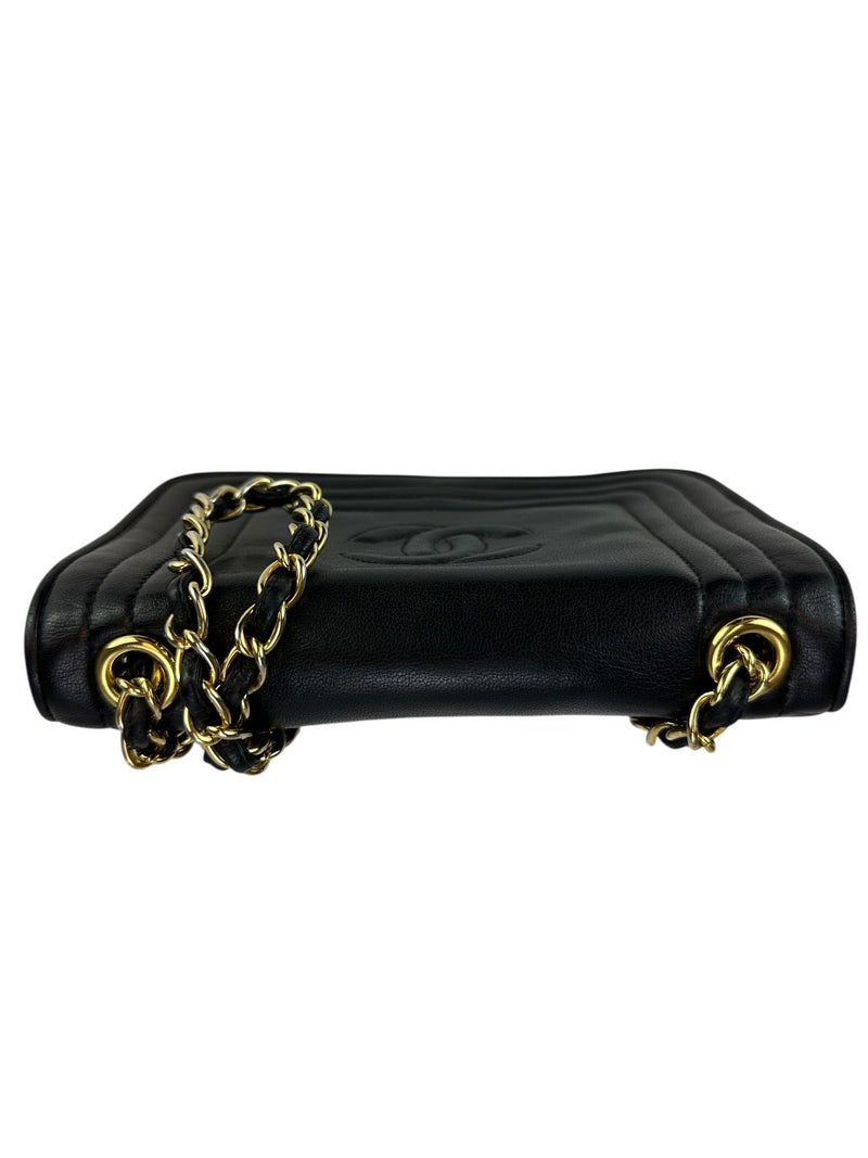 Chanel Black Lambskin CC Stitch Flap Bag Full Set