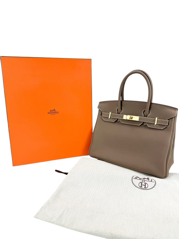 Hermes Etoupe Clemence Birkin 30 Full Set
