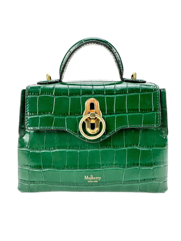 Mulberry Bayswater Green Calfskin Croc Embossed Micro Seaton Bag