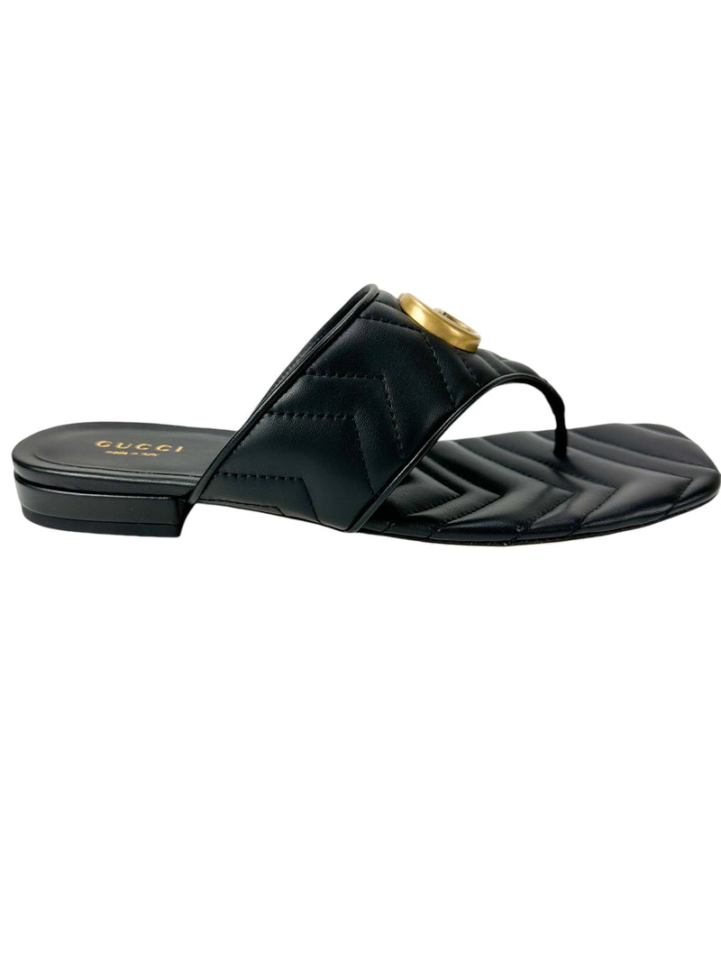 Gucci Black Nappa Leather Charlotte Sandal