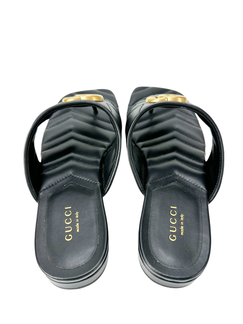 Gucci Black Nappa Leather Charlotte Sandal