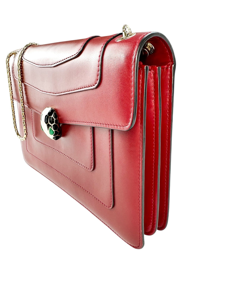 Bulgari Red Leather Serpenti Forever Handbag Medium