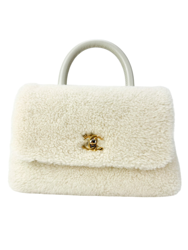 Chanel Ivory Shearling Coco Handle Flap Bag