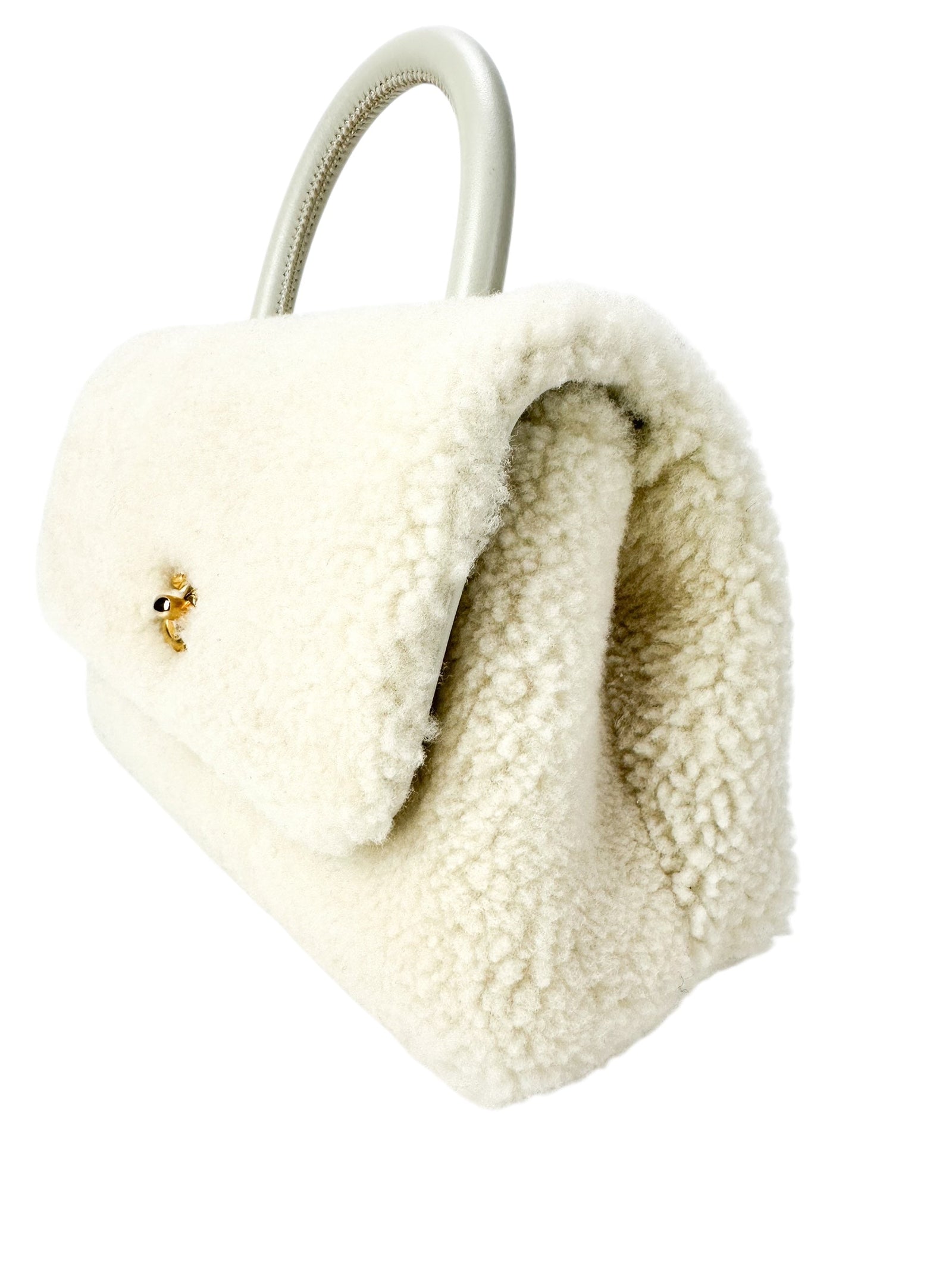 Chanel Ivory Shearling Coco Handle Flap Bag
