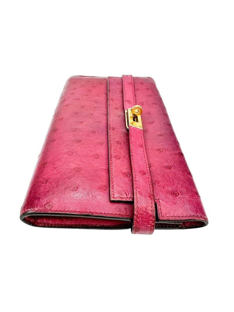 Hermes Magenta Ostrich Kelly Lounge Wallet