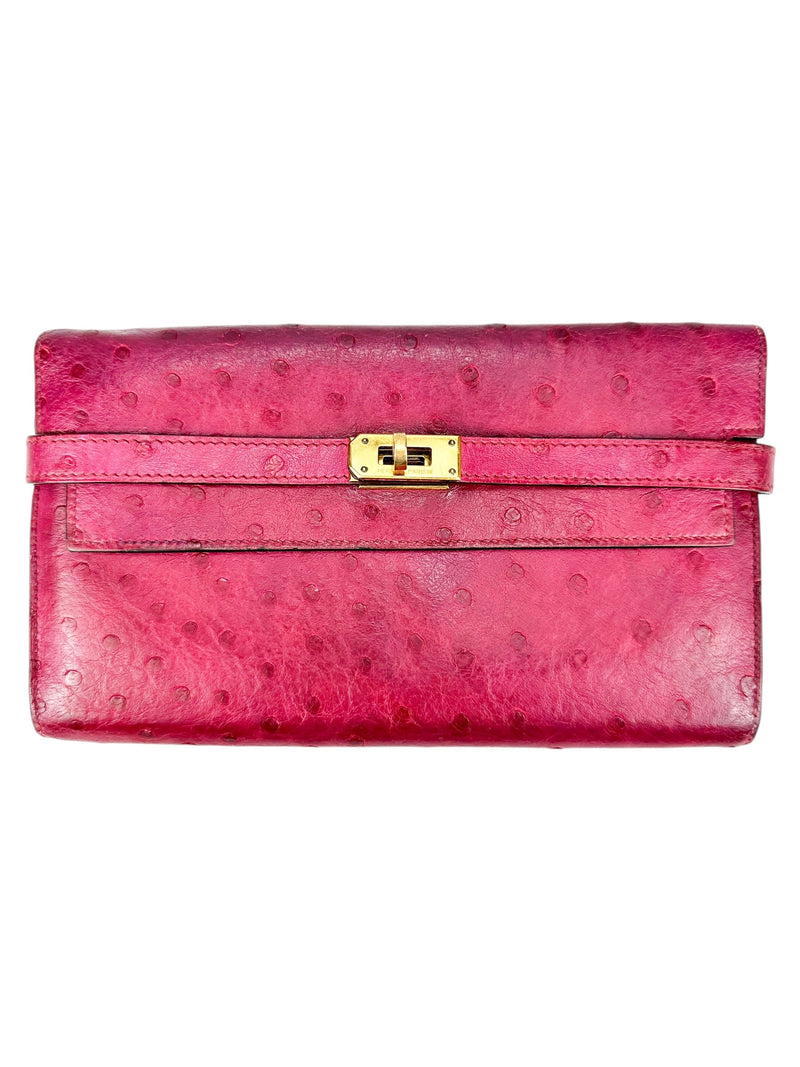 Hermes Magenta Ostrich Kelly Lounge Wallet