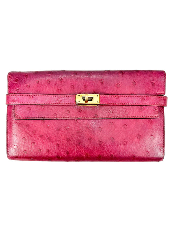 Hermes Magenta Ostrich Kelly Lounge Wallet