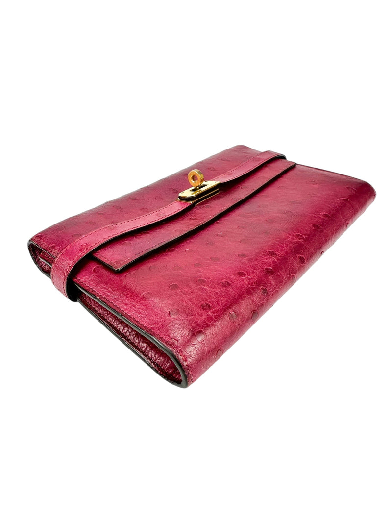 Hermes Magenta Ostrich Kelly Lounge Wallet