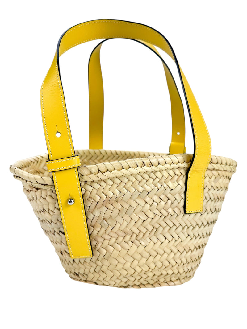 Loewe Yellow Raffia And Leather Basket Bag