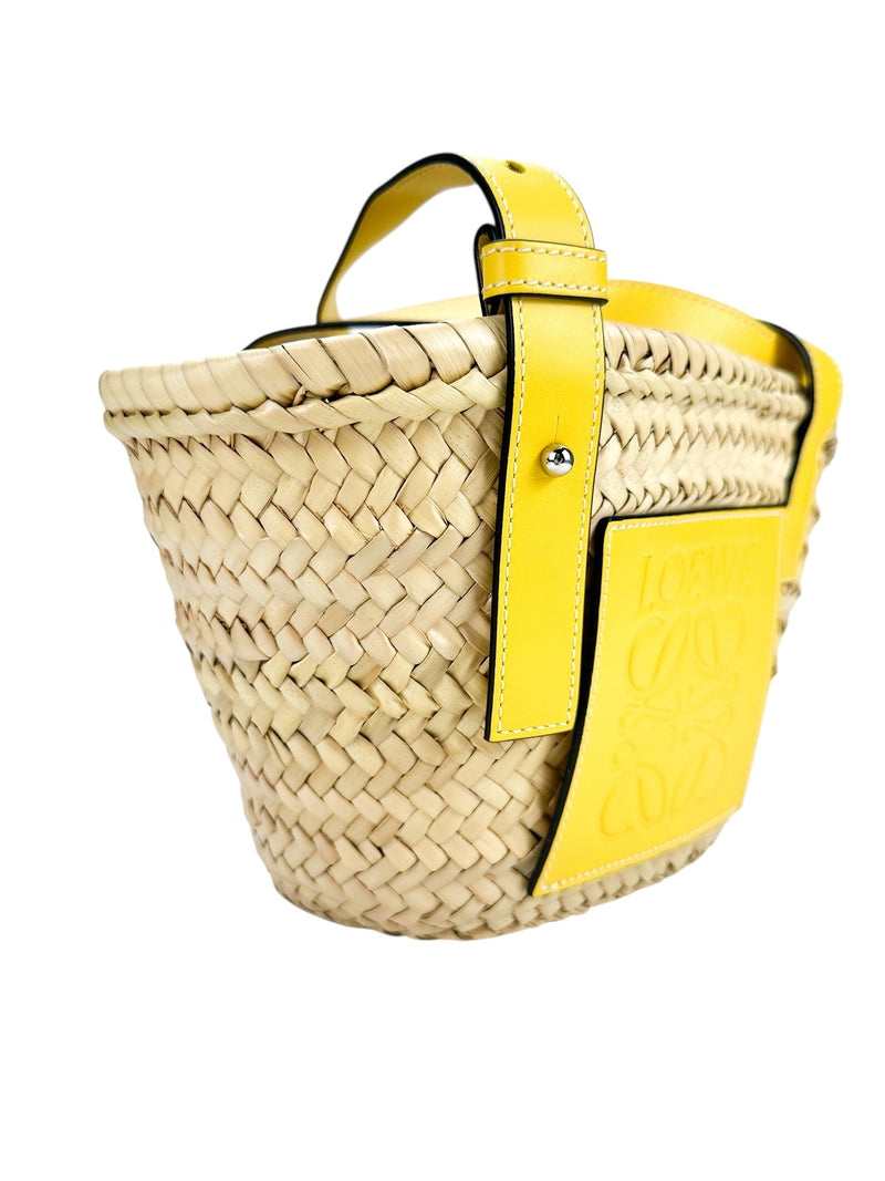 Loewe Yellow Raffia And Leather Basket Bag