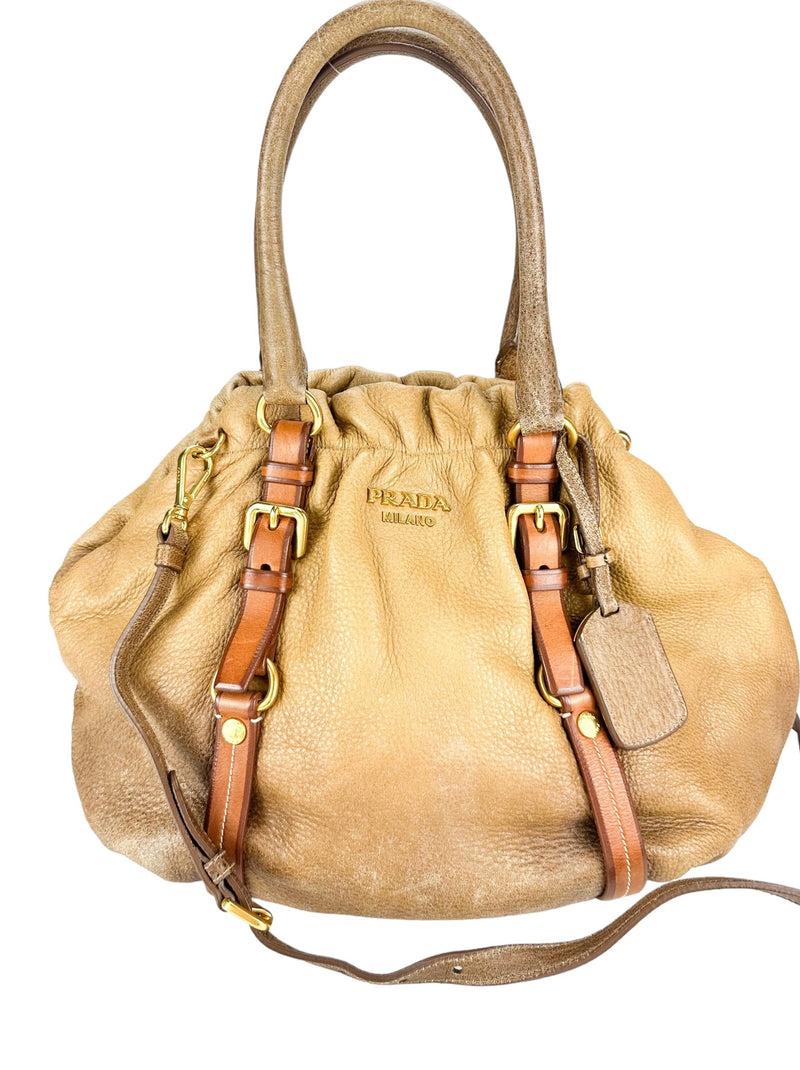 Prada Brown Leather Cervo Antik Handbag Season 2 Consign