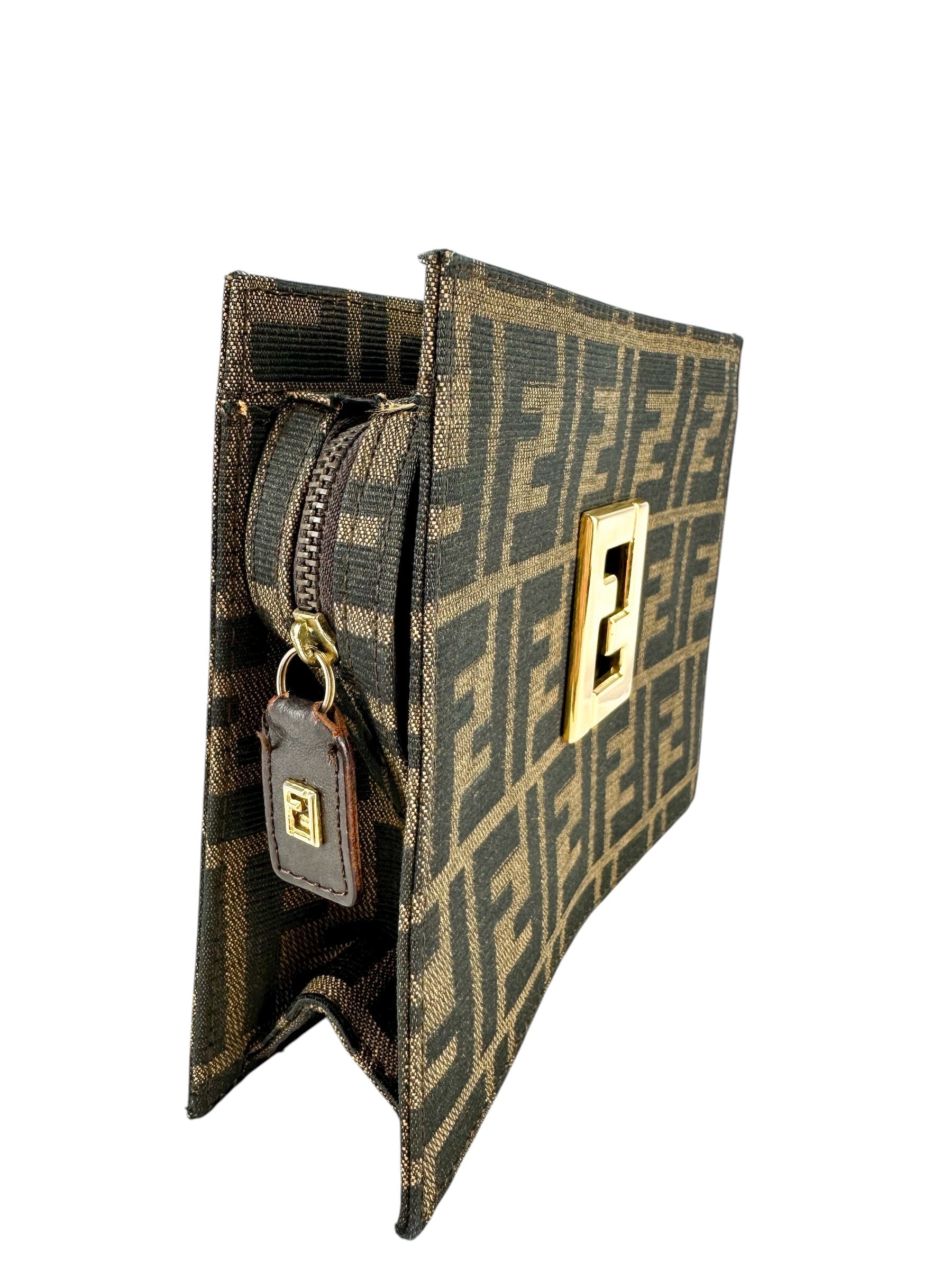 Fendi Zucca Brown Canvas Clutch