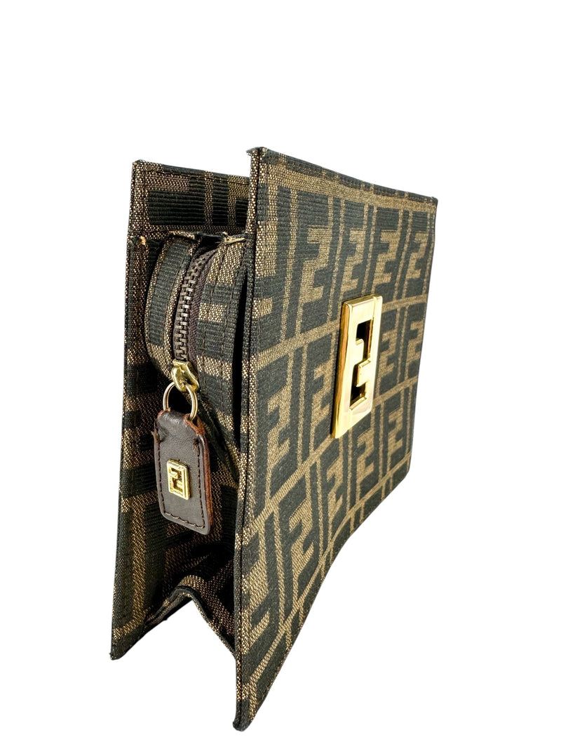 Fendi Zucca Brown Canvas Clutch
