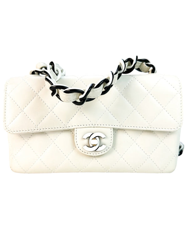 Chanel White Lambskin Quilted Single Flap Bag