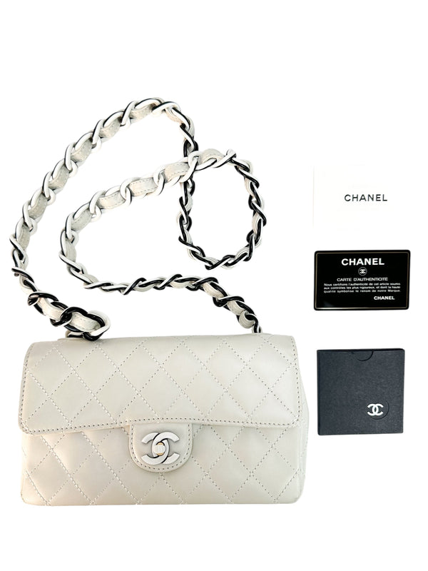 Chanel White Lambskin Quilted Single Flap Bag