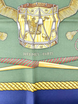Hermes Blue Silk Les Tambours Scarf