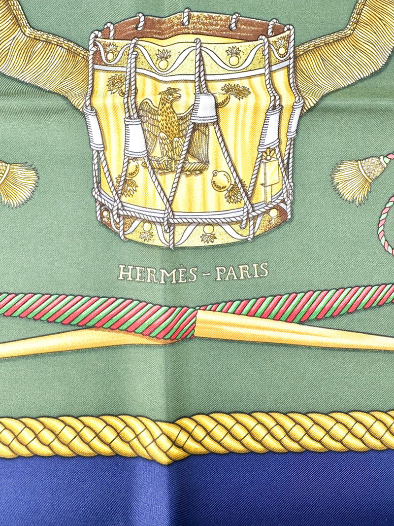 Hermes Blue Silk Les Tambours Scarf