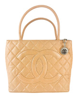 Chanel Beige Caviar Leather Medallion Tote Bag